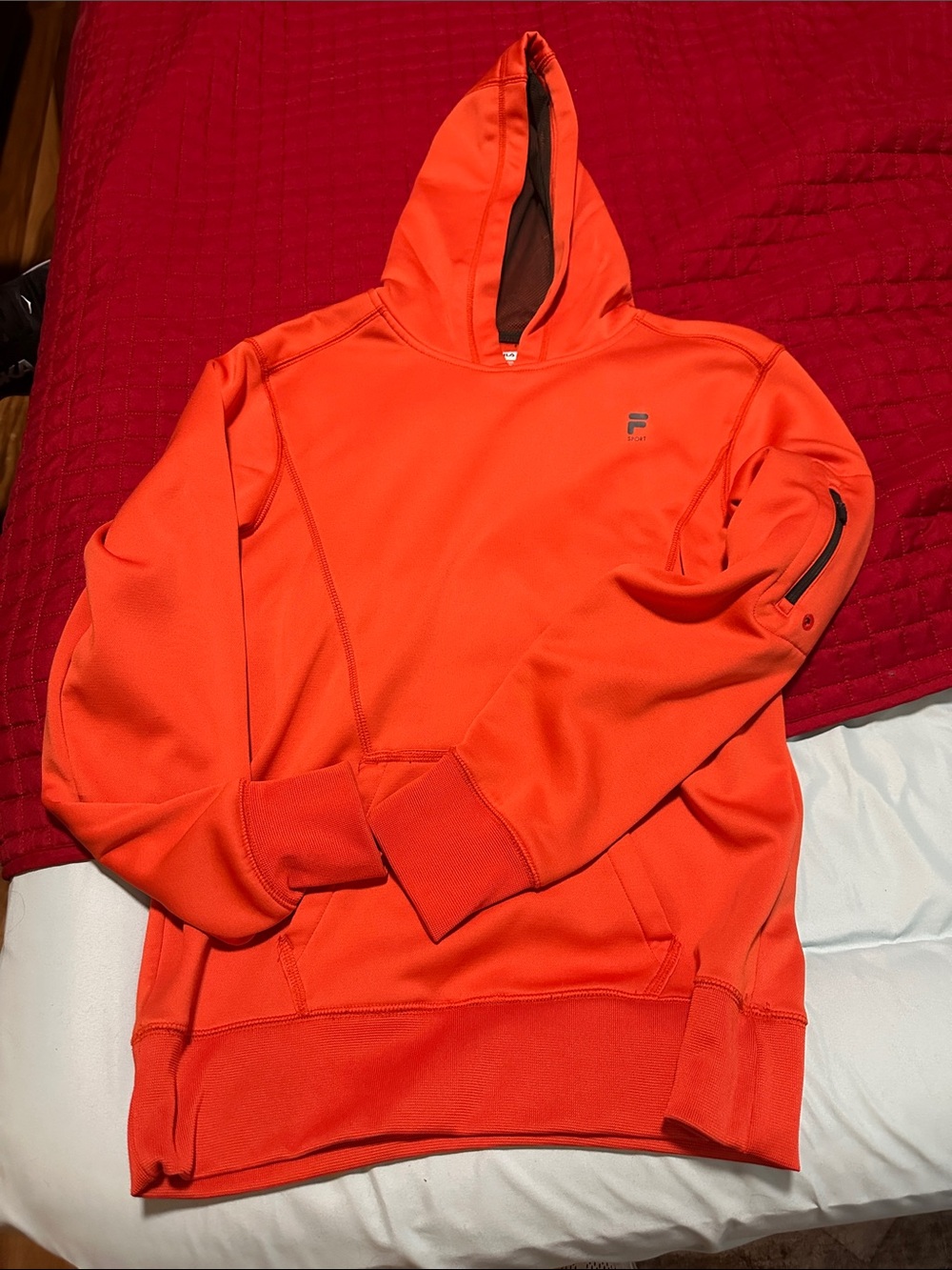 Fila Men’s Bright Orange Performance Hoodie with Logo Size XL Boys 18-20